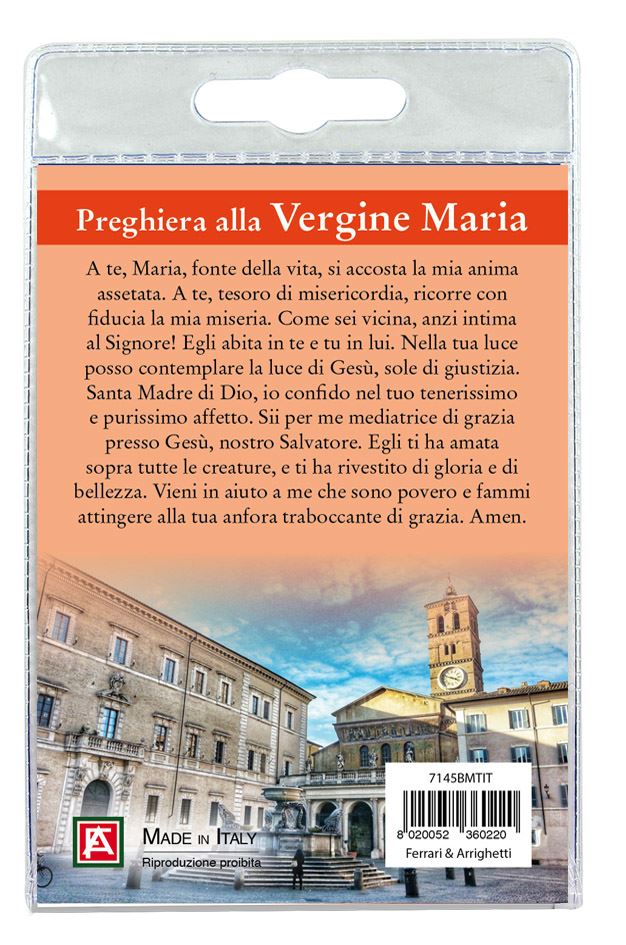 calamita madonna della basilica di santa maria in trastevere in metallo nichelato con preghiera in italiano