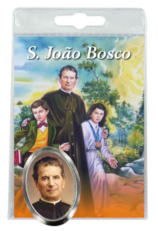 calamita san giovanni bosco in metallo nichelato con preghiera in portoghese