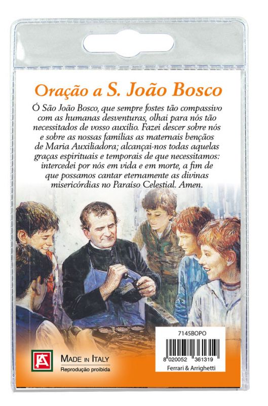 calamita san giovanni bosco in metallo nichelato con preghiera in portoghese