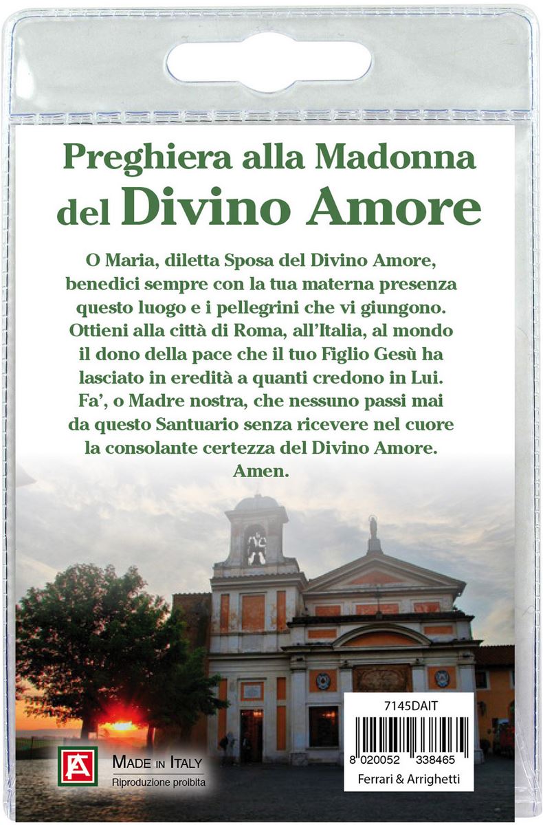 calamita madonna del divino amore in metallo nichelato con preghiera in italiano