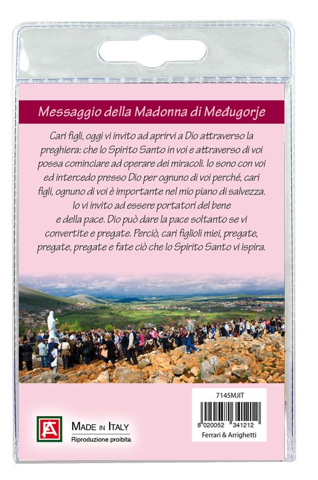 calamita madonna di medjugorje in metallo nichelato con preghiera in italiano
