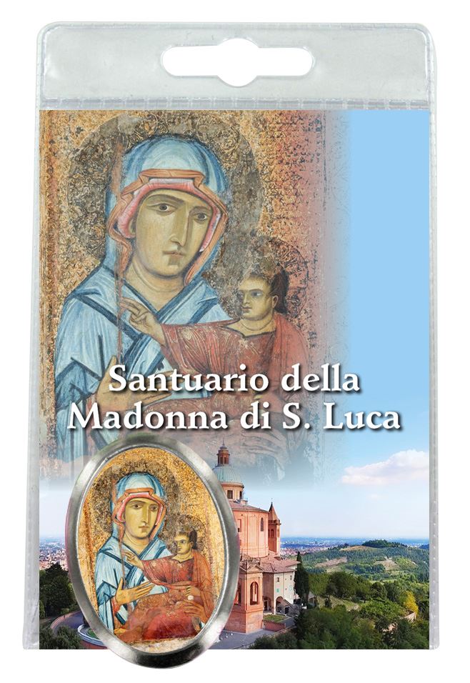 calamita madonna di san luca in metallo nichelato con preghiera in italiano