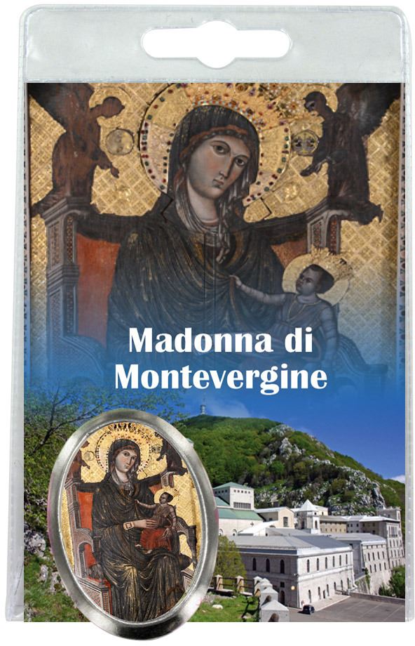 calamita madonna di montevergine in metallo nichelato con preghiera in italiano