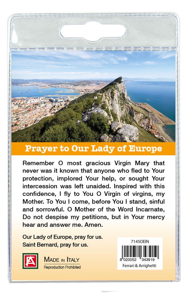 calamita our lady of europe in metallo nichelato con preghiera in inglese