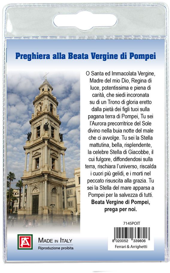 calamita santuario beata vergine di pompei in metallo nichelato con preghiera in italiano
