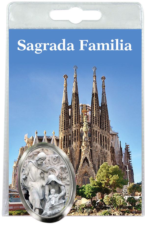 calamita sagrada familia (barcelona) in metallo nichelato con preghiera in spagnolo