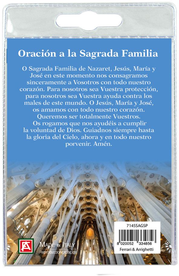 calamita sagrada familia (barcelona) in metallo nichelato con preghiera in spagnolo