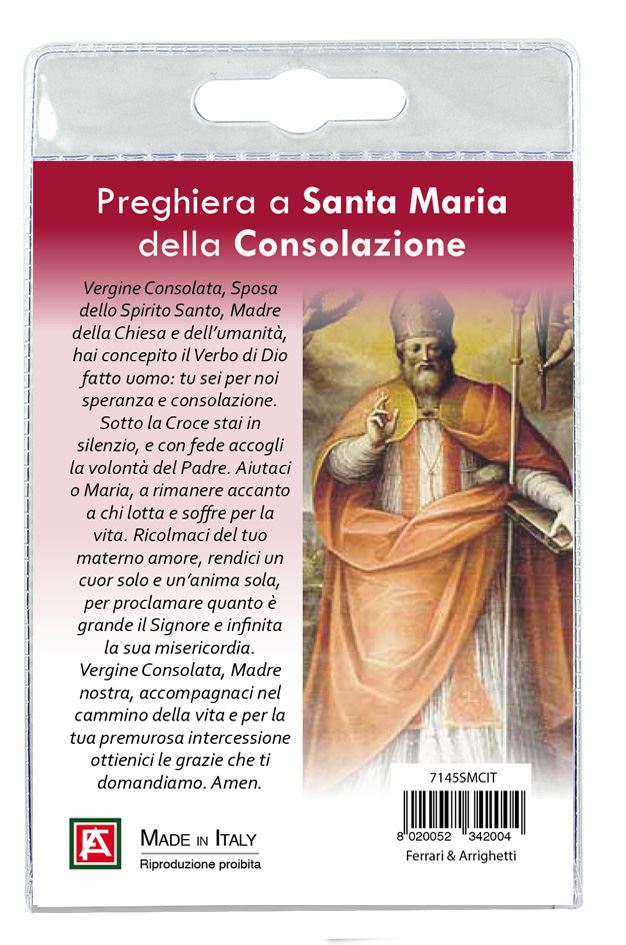 calamita santa maria della consolazione in metallo nichelato con preghiera in italiano