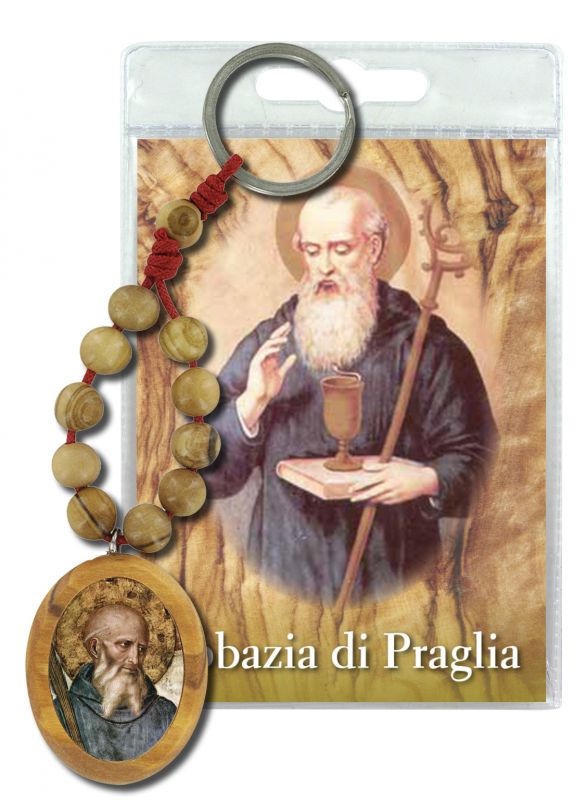 portachiavi abbazia di praglia con decina in ulivo e preghiera in italiano