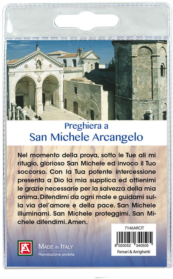 portachiavi san michele arcangelo (a monte sant'angelo) con decina in ulivo e preghiera in italiano