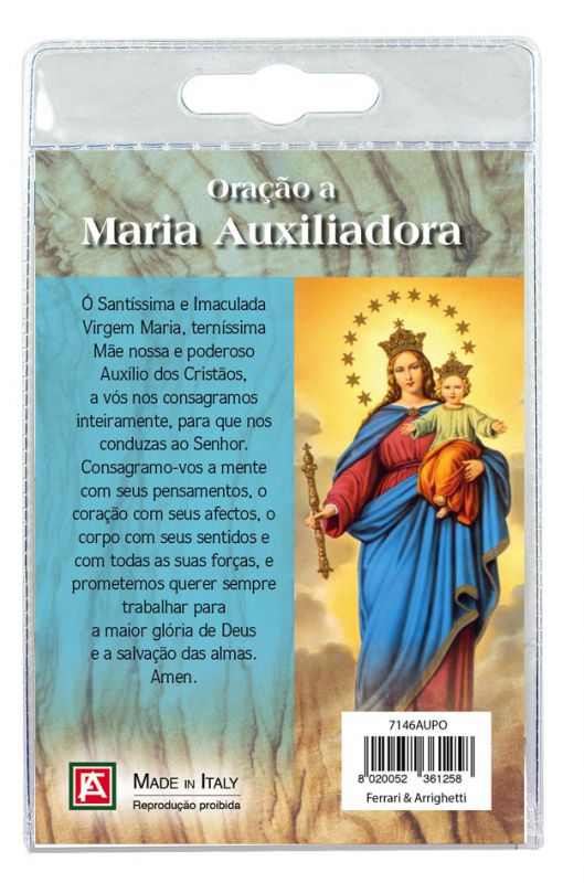 portachiavi madonna ausiliatrice con decina in ulivo e preghiera in portoghese