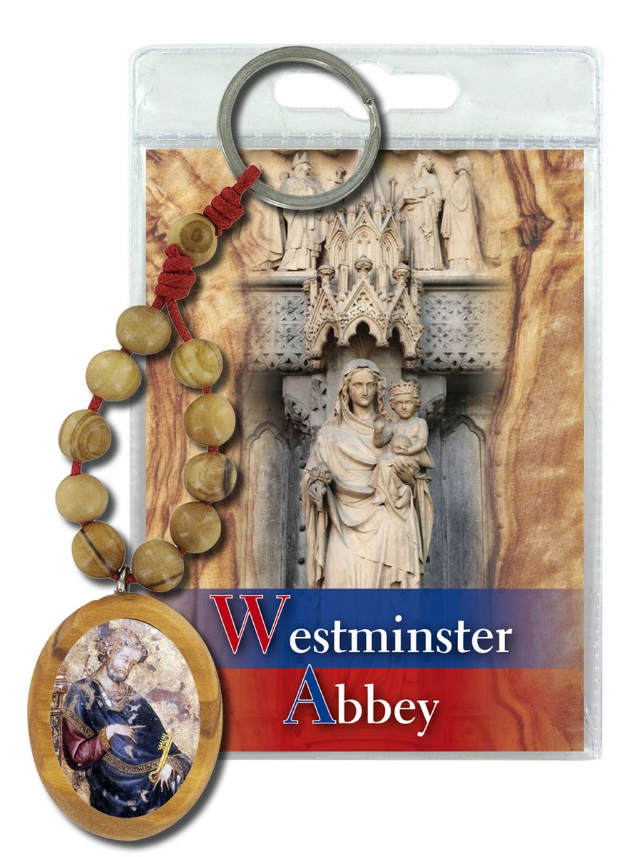portachiavi san pietro (abbazia di westminster) con decina in ulivo e preghiera in inglese
