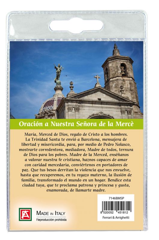 portachiavi basilica de la mercè con decina in ulivo e preghiera in spagnolo