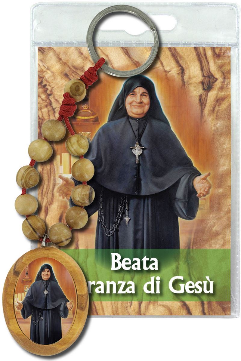 portachiavi beata speranza di gesù con decina in ulivo e preghiera in italiano