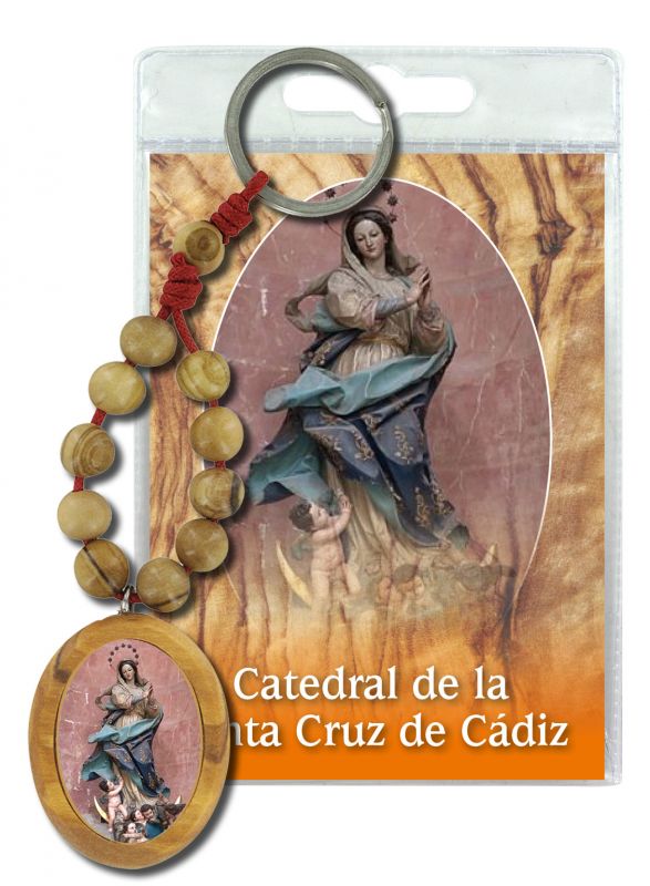 portachiavi catedral de cadiz con decina in ulivo e preghiera in spagnolo