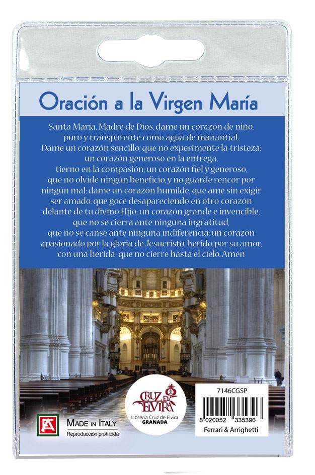 portachiavi vergine della cattedrale di granada con decina in ulivo e preghiera in spagnolo