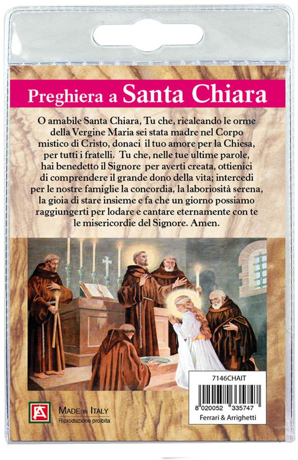 portachiavi santa chiara con decina in ulivo e preghiera in italiano