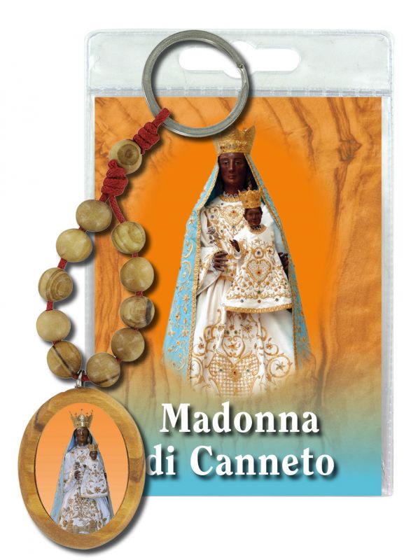 portachiavi madonna di canneto con decina in ulivo e preghiera in italiano