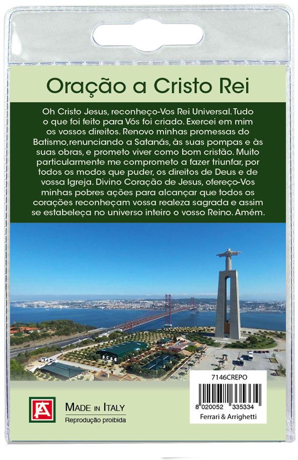 portachiavi cristo rei con decina in ulivo e preghiera in portoghese