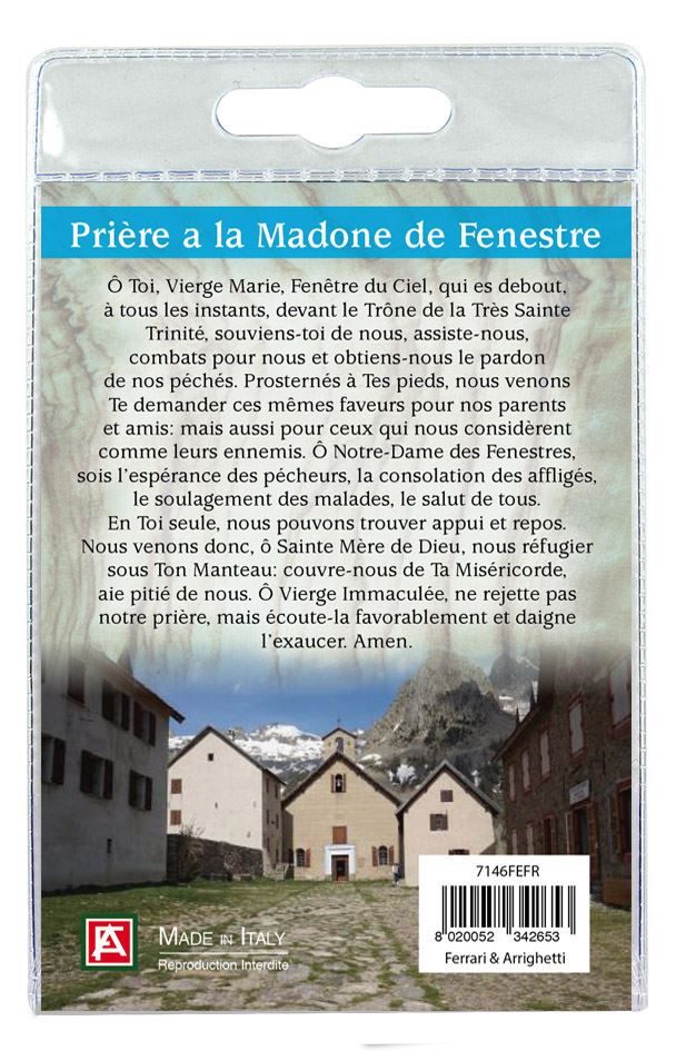 portachiavi madone de fenestre con decina in ulivo e preghiera in francese