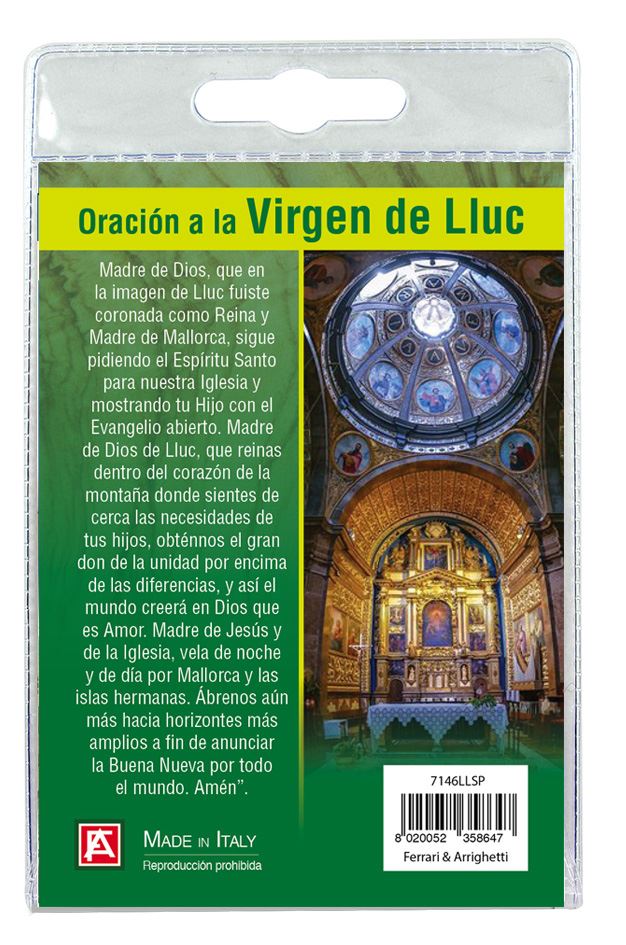 portachiavi madonna di lluc con decina in ulivo e preghiera in spagnolo