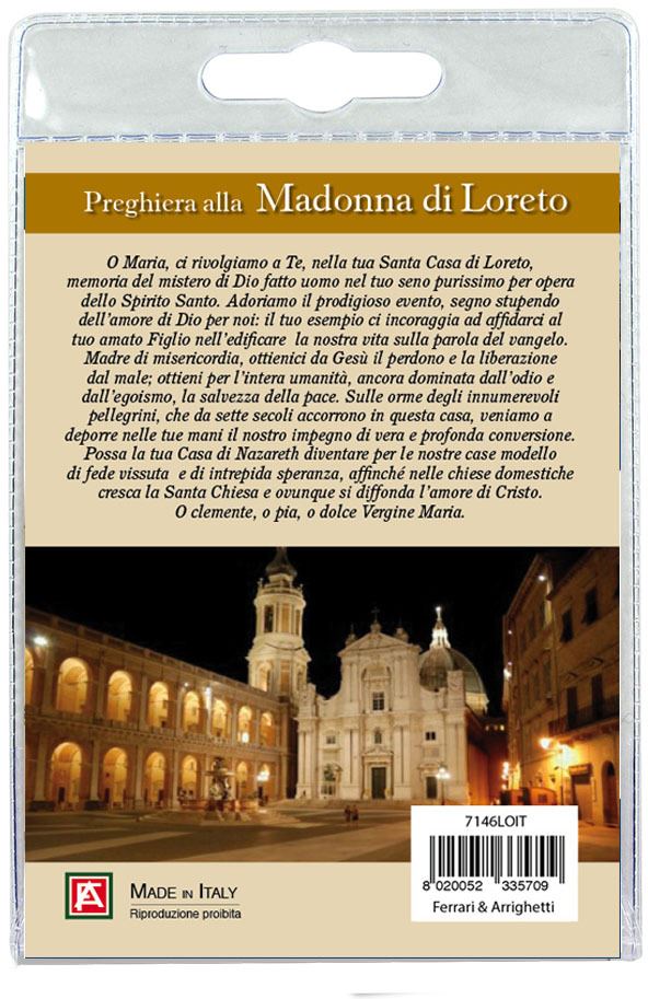 portachiavi madonna di loreto con decina in ulivo e preghiera in italiano