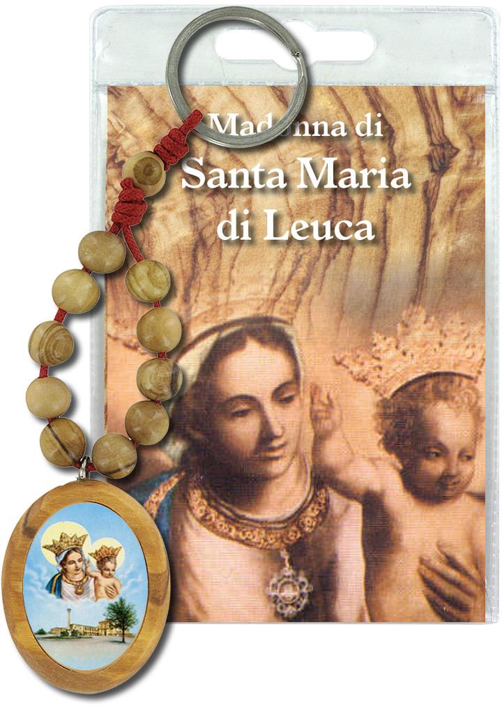 portachiavi madonna di santa maria di leuca con decina in ulivo e preghiera in italiano