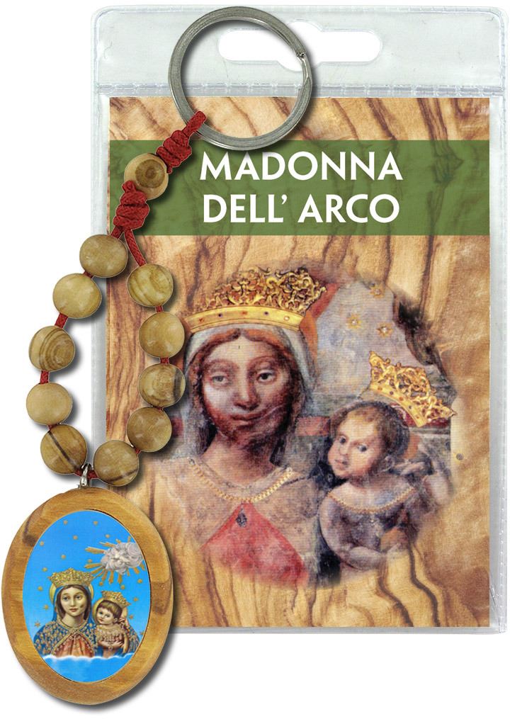 portachiavi santuario madonna dell'arco con decina in ulivo e preghiera in italiano