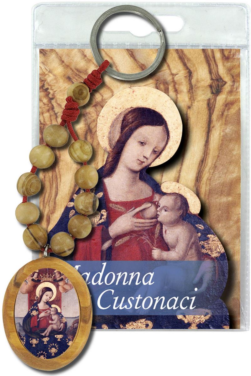 portachiavi madonna di custonaci con decina in ulivo e preghiera in italiano