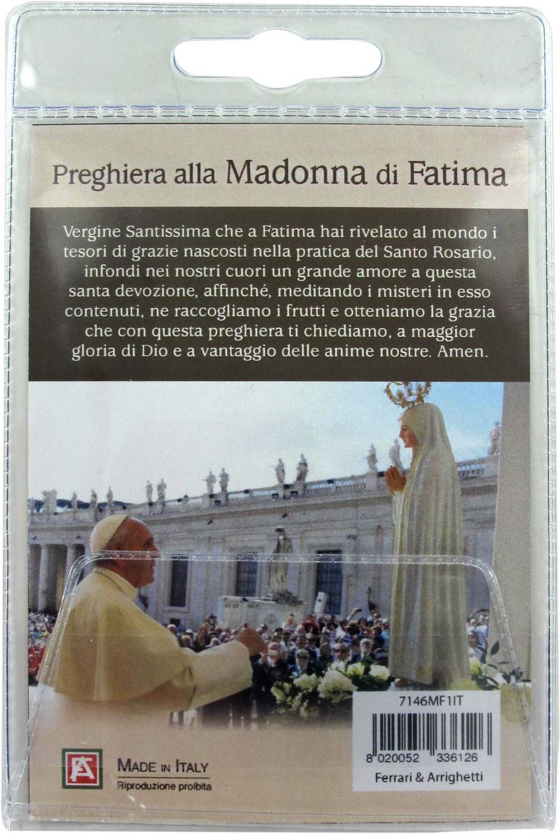 portachiavi madonna di fatima con decina in ulivo e preghiera in italiano