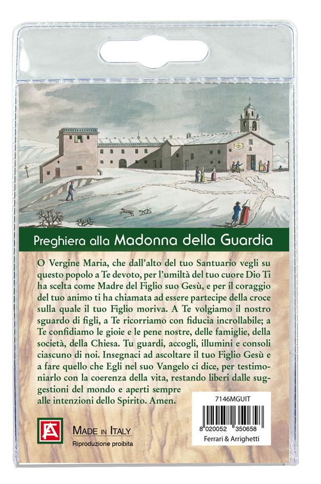 portachiavi madonna della guardia (genova) con decina in ulivo e preghiera in italiano