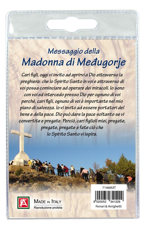 portachiavi madonna di medjugorje con decina in ulivo e preghiera in italiano