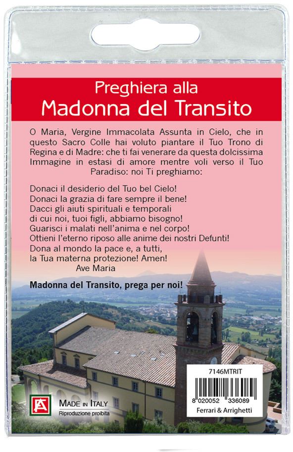 portachiavi madonna del transito con decina in ulivo e preghiera in italiano