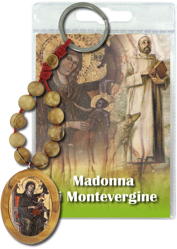 portachiavi madonna di montevergine con decina in ulivo e preghiera in italiano