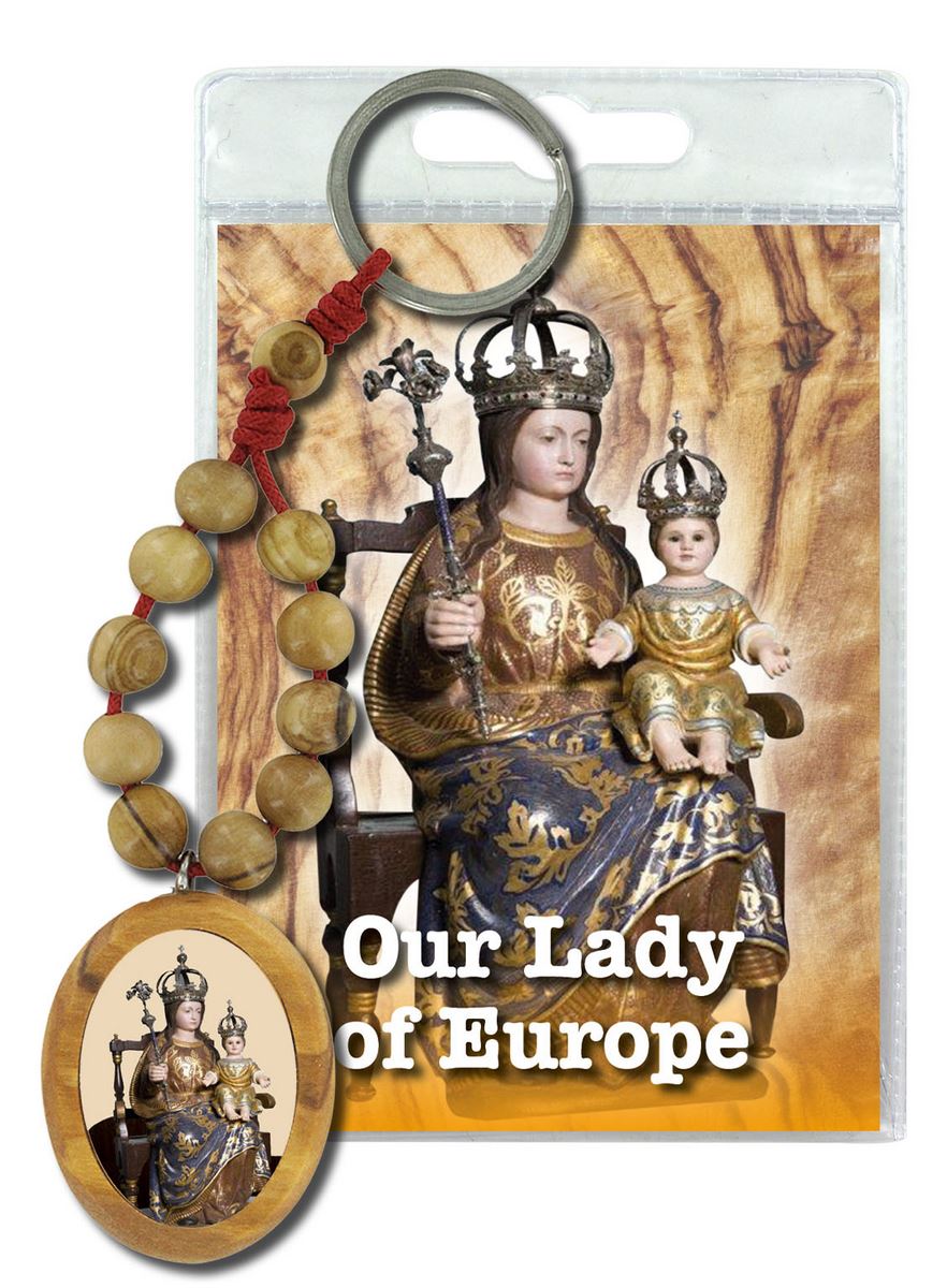 portachiavi our lady of europe con decina in ulivo e preghiera in inglese
