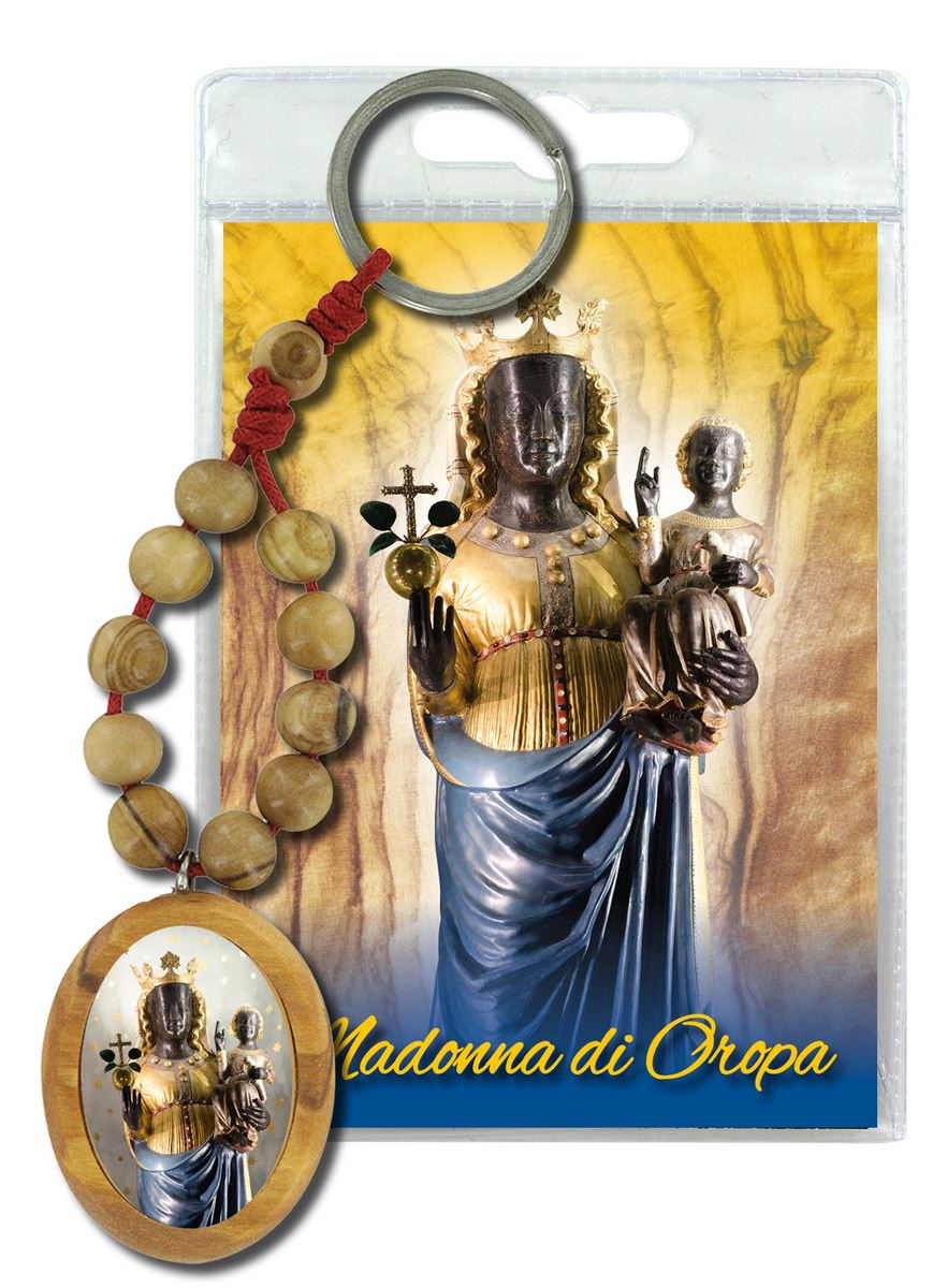 portachiavi santuario di oropa con decina in ulivo e preghiera in italiano