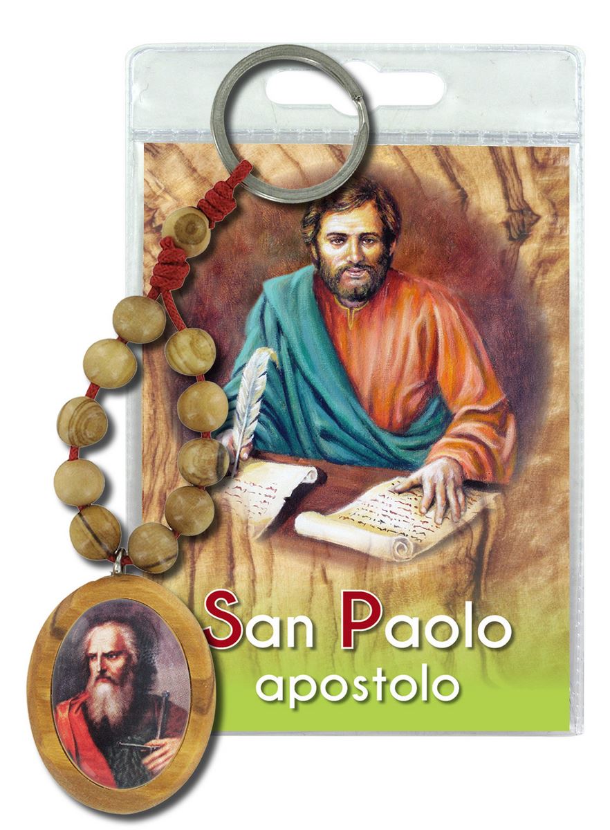 portachiavi san paolo apostolo con decina in ulivo e preghiera in italiano