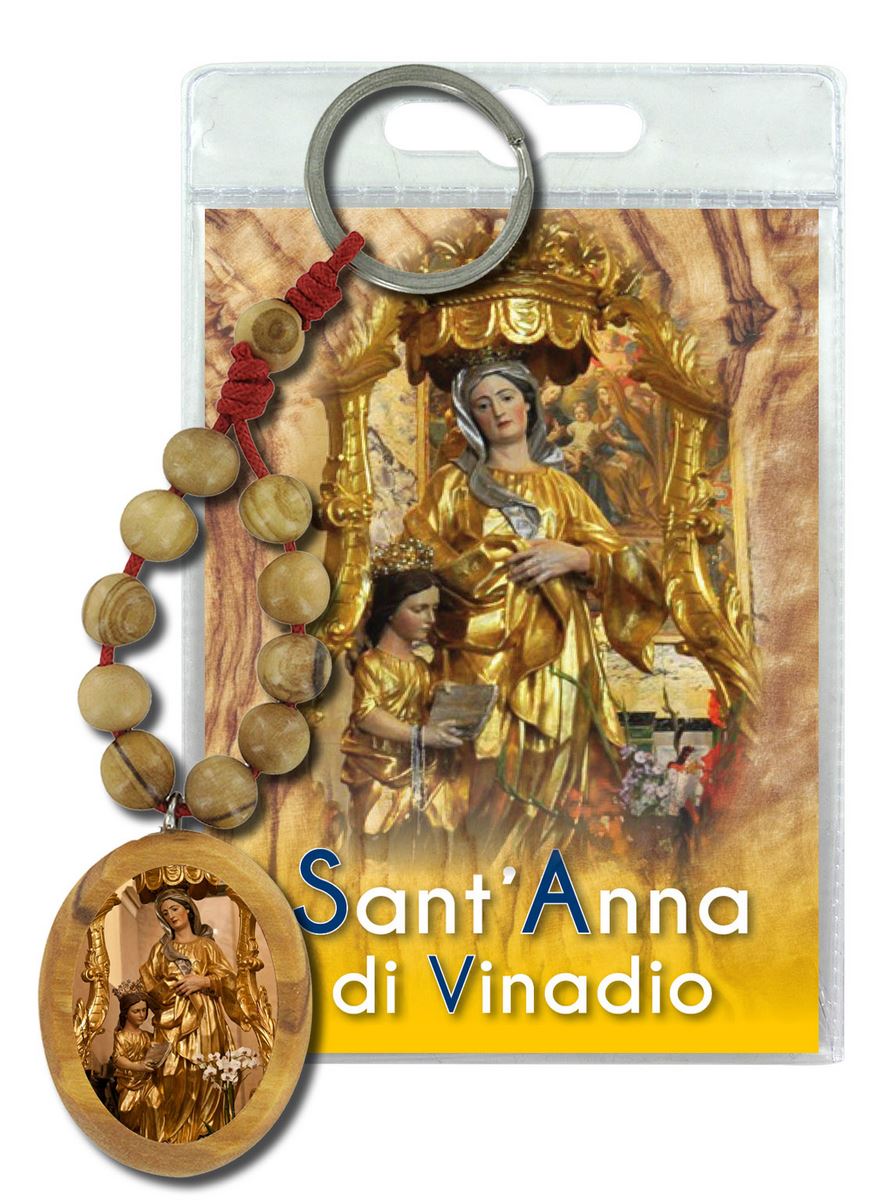 portachiavi sant'anna di vinadio con decina in ulivo e preghiera in italiano