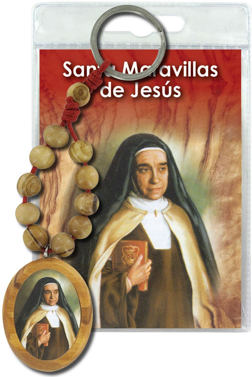 portachiavi santa maravillas de jesus con decina in ulivo e preghiera in spagnolo