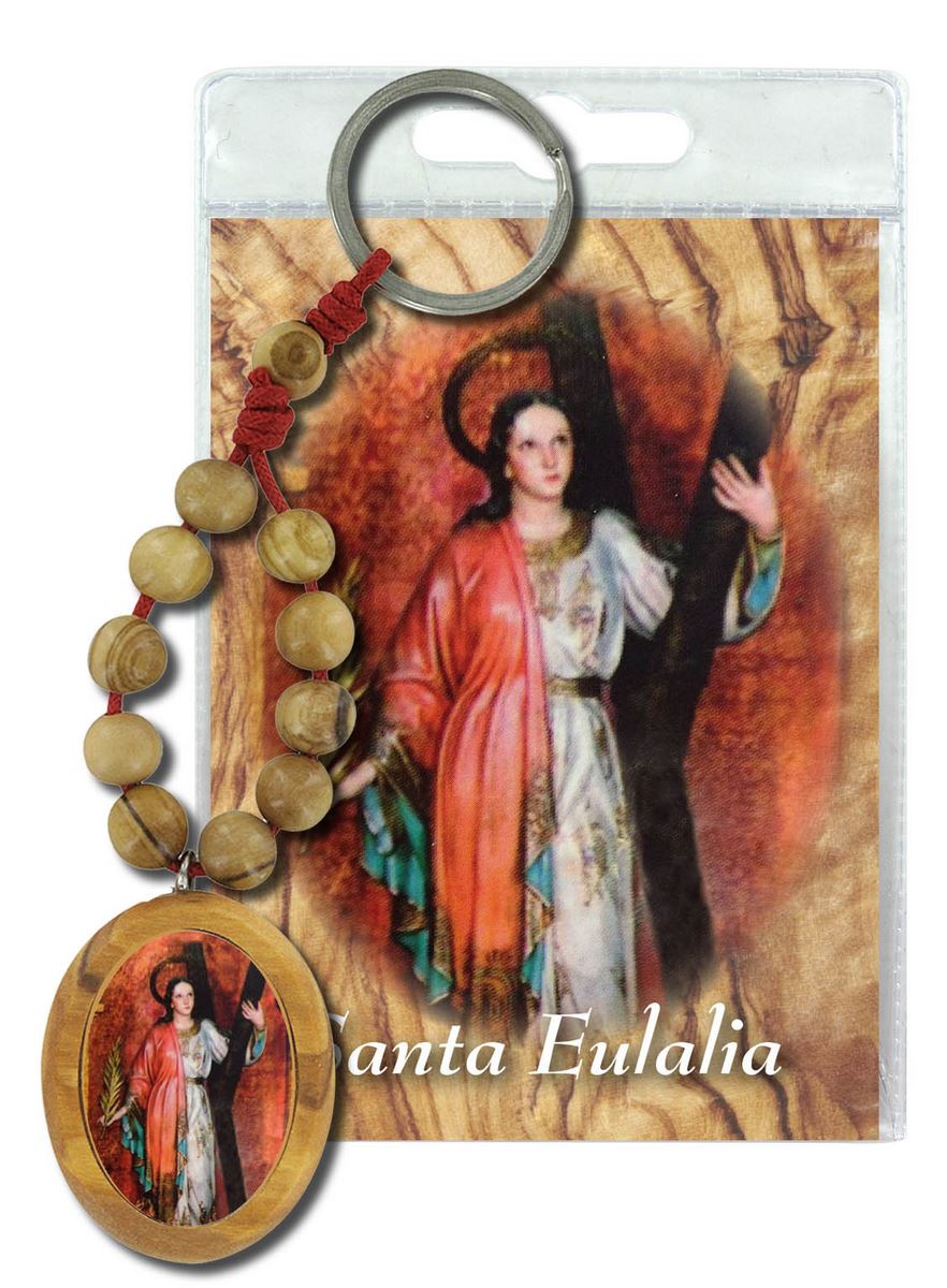 portachiavi sant'eulalia con decina in ulivo e preghiera in spagnolo