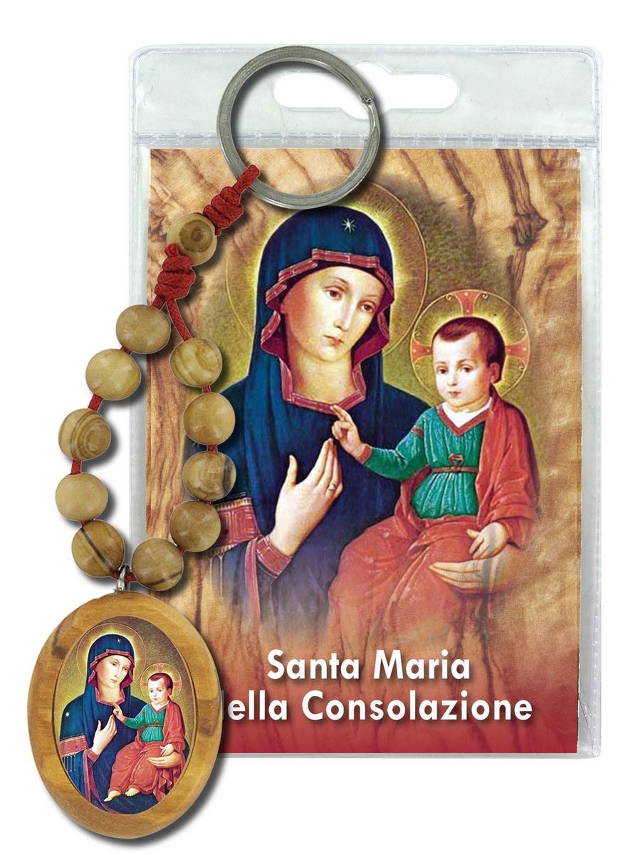 portachiavi santa maria della consolazione con decina in ulivo e preghiera in italiano