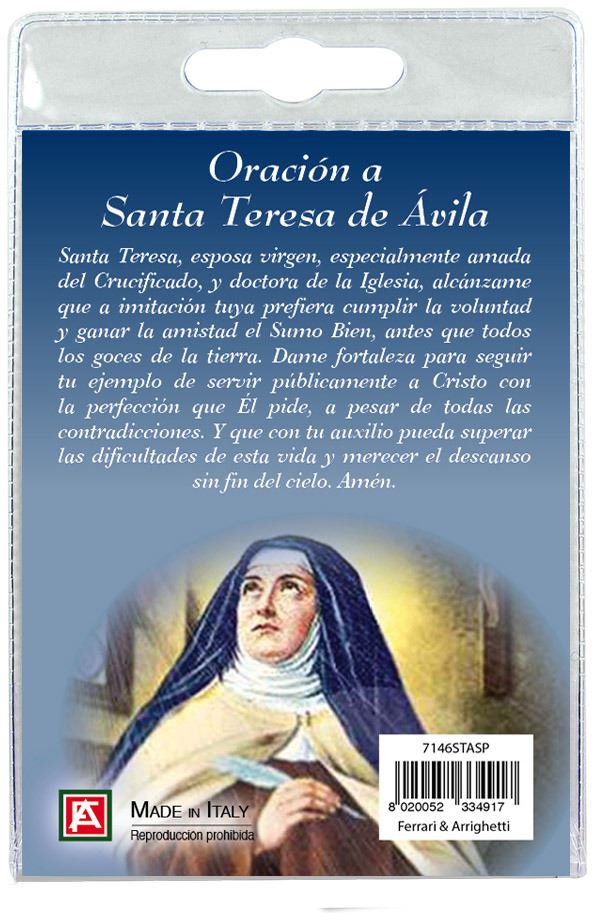 portachiavi santa teresa d'avila con decina in ulivo e preghiera in spagnolo
