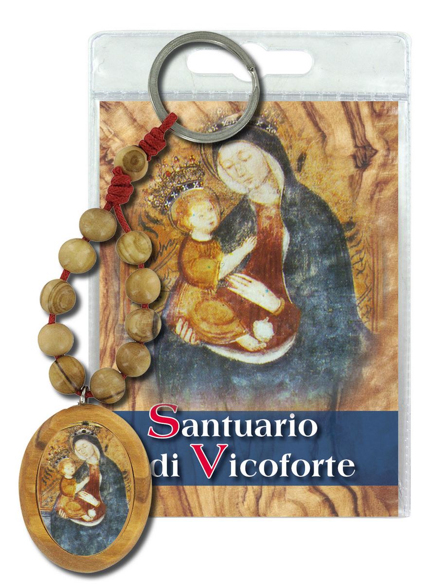 portachiavi madonna del santuario di vicoforte (mondovì) con decina in ulivo e preghiera in italiano