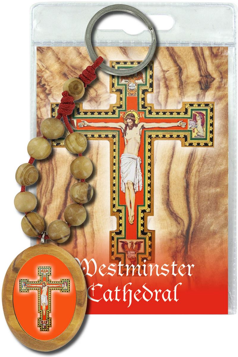 portachiavi crocifisso della cattedrale di westminster con decina in ulivo e preghiera in inglese