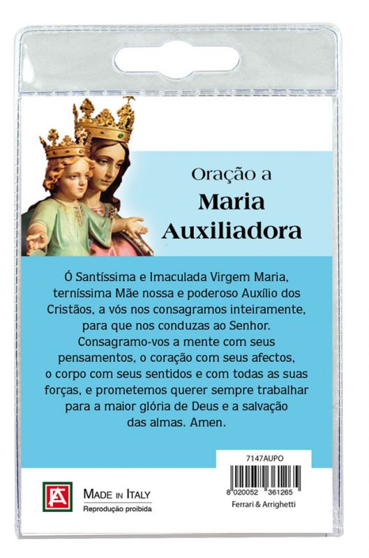 portachiavi madonna ausiliatrice con preghiera in portoghese