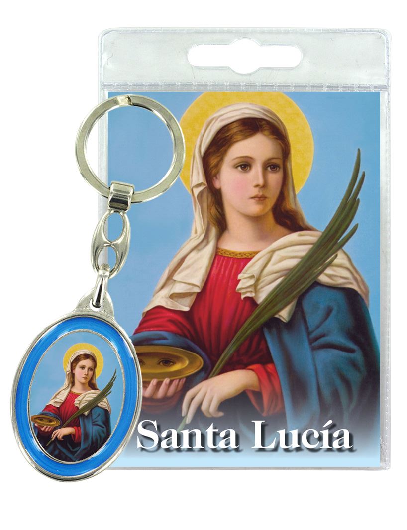 portachiavi doppio santa lucia con preghiera in spagnolo