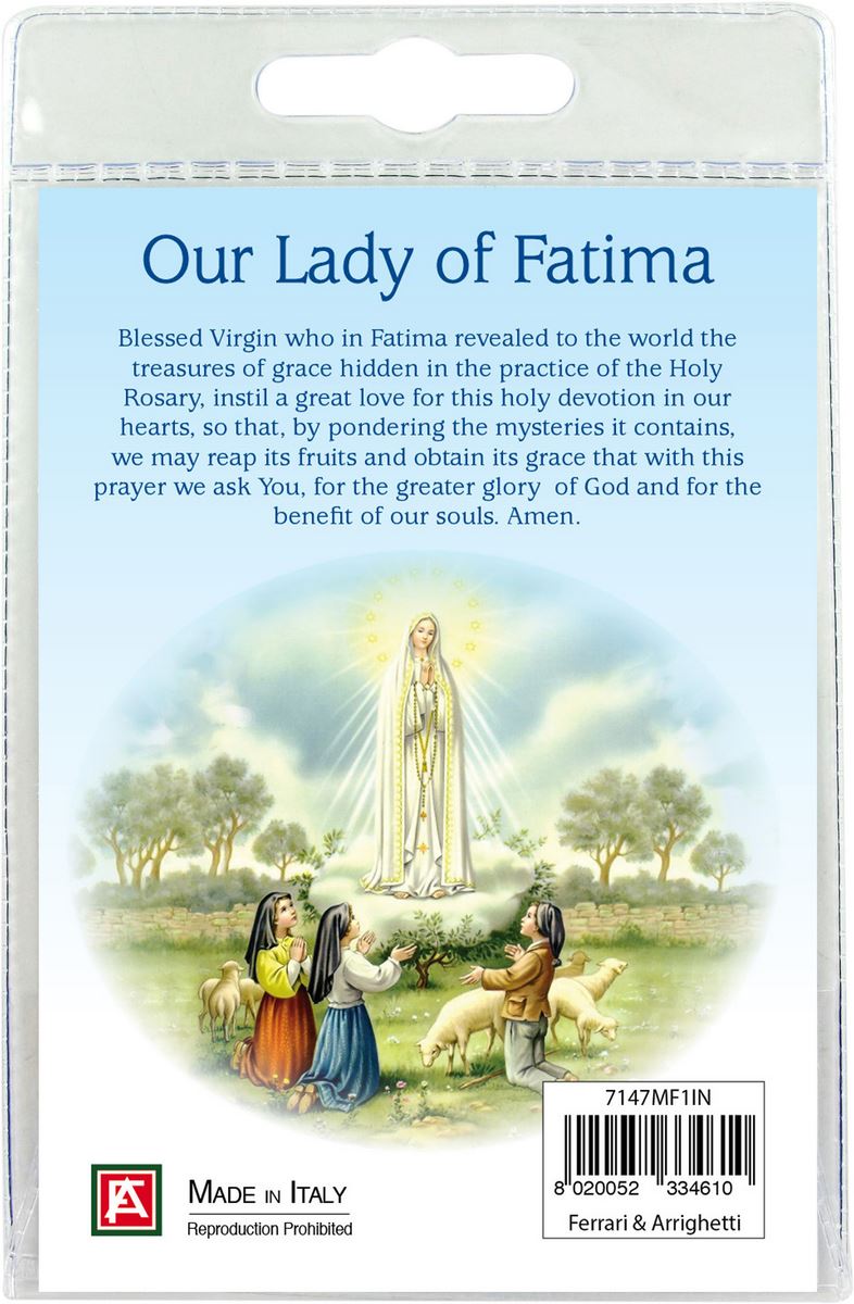 portachiavi madonna di fatima con preghiera in inglese