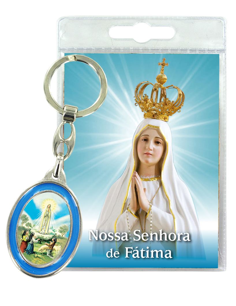 portachiavi madonna di fatima con preghiera in portoghese