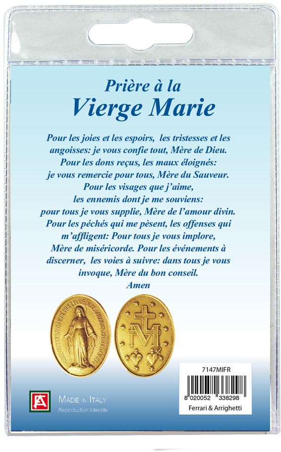 portachiavi madonna miracolosa in blister con preghiera in francese