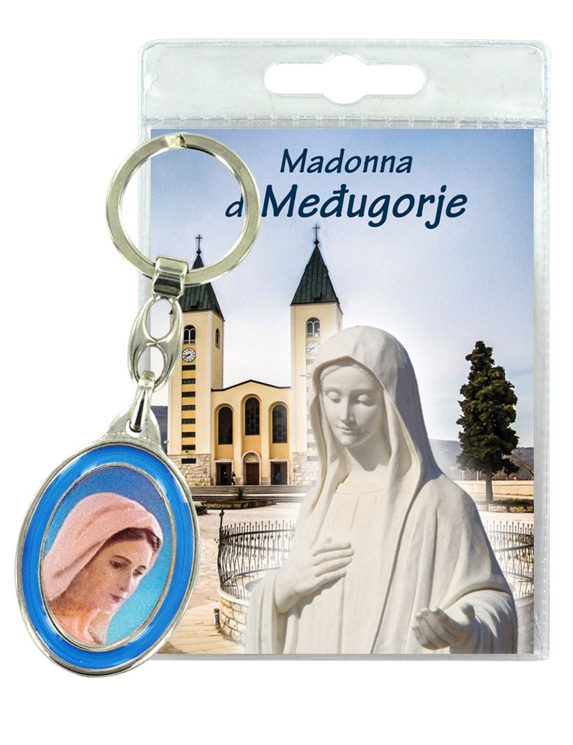 portachiavi madonna di medjugorje con preghiera in italiano